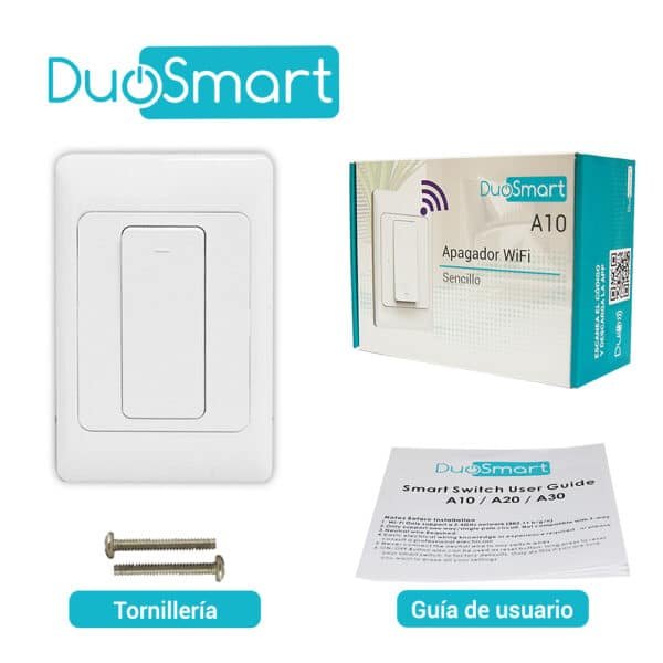 SWITCH APAGADOR WIFI 2.4 GHZ DE 1 UNIDAD, COMPATIBLE CON ALEXA Y GOOGLE HOME, DUOSMART, A10.