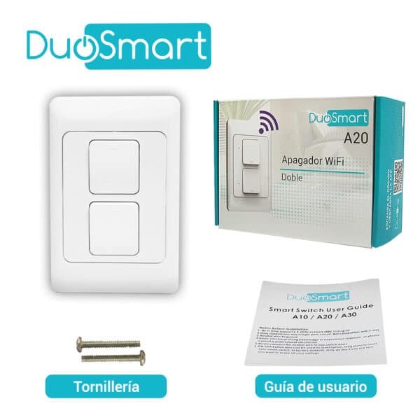 SWITCH APAGADOR WIFI 2.4 GHZ DE 2 UNIDADES, COMPATIBLE CON ALEXA Y GOOGLE HOME, DUOSMART A20.