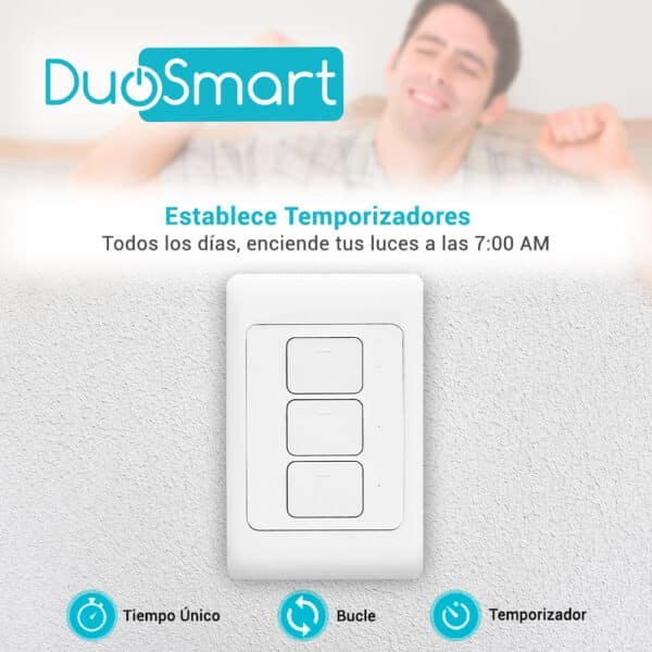 SWITCH APAGADOR WIFI 2.4 GHZ DE 3 UNIDADES, COMPATIBLE CON ALEXA Y GOOGLE HOME,  DUOSMART A30.