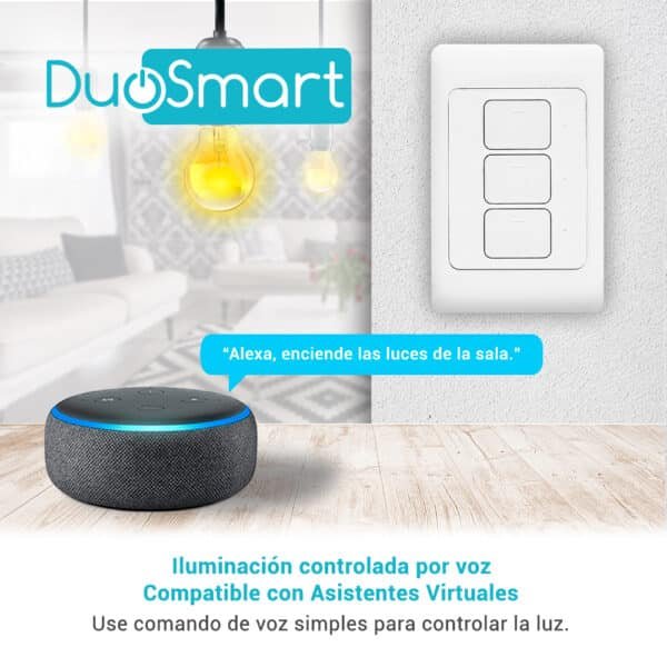 SWITCH APAGADOR WIFI 2.4 GHZ DE 3 UNIDADES, COMPATIBLE CON ALEXA Y GOOGLE HOME,  DUOSMART A30.
