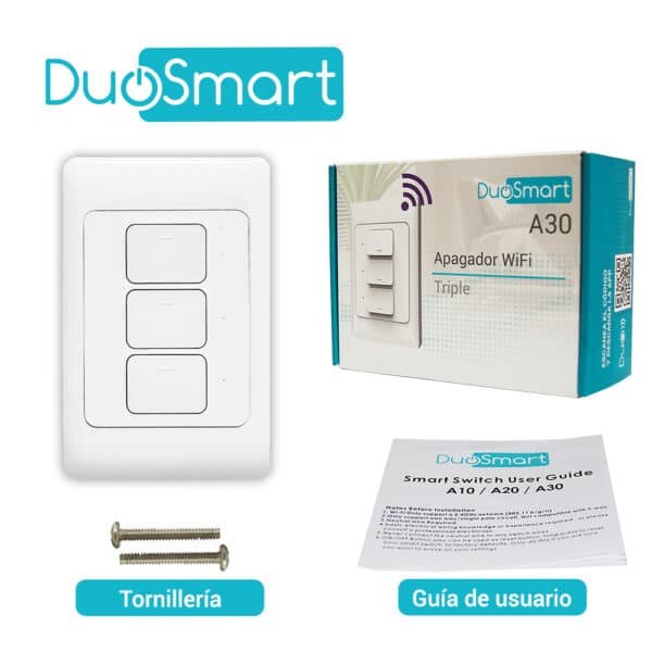 SWITCH APAGADOR WIFI 2.4 GHZ DE 3 UNIDADES, COMPATIBLE CON ALEXA Y GOOGLE HOME,  DUOSMART A30.