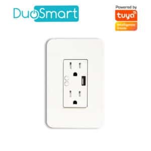 CONTACTO TOMACORRIENTE WIFI 2.4 GHZ, 2 CONTACTOS Y 1 PUERTO USB PARA PARED MEDIDA ESTANDAR, DUOSMART A60.