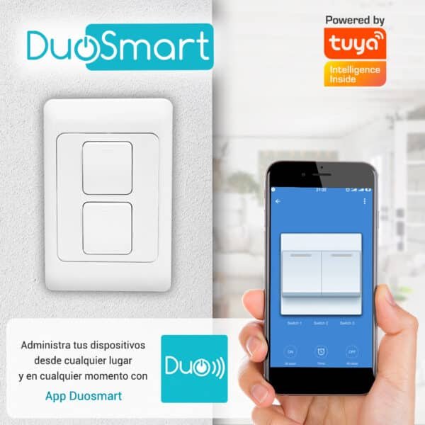SWITCH APAGADOR WIFI 2.4 GHZ DE 2 UNIDADES, COMPATIBLE CON ALEXA Y GOOGLE HOME, DUOSMART A20.