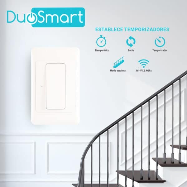 SWITCH APAGADOR DE ESCALERA WIFI 2.4 GHZ, COMPATIBLE CON ALEXA Y GOOGLE HOME, DUOSMART A40.