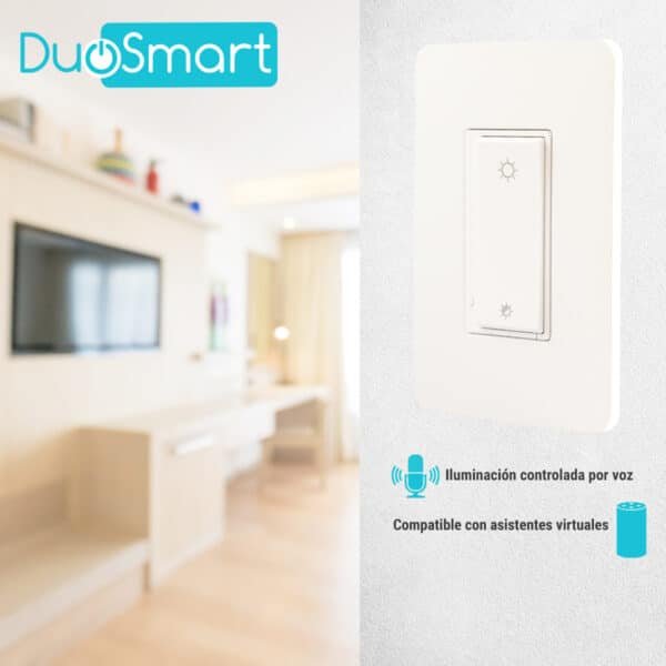 SWITCH APAGADOR CON REGULADOR DE INTENSIDAD WIFI 2.4 GHZ DIMMER, COMPATIBLE CON ALEXA Y GOOGLE HOME, DUOSMART, A50.