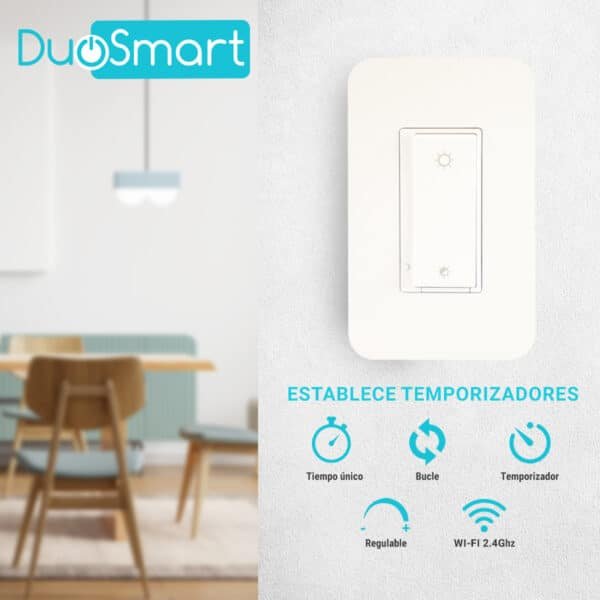 SWITCH APAGADOR CON REGULADOR DE INTENSIDAD WIFI 2.4 GHZ DIMMER, COMPATIBLE CON ALEXA Y GOOGLE HOME, DUOSMART, A50.