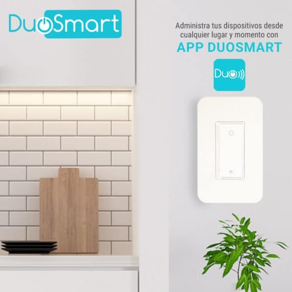 SWITCH APAGADOR CON REGULADOR DE INTENSIDAD WIFI 2.4 GHZ DIMMER, COMPATIBLE CON ALEXA Y GOOGLE HOME, DUOSMART, A50.