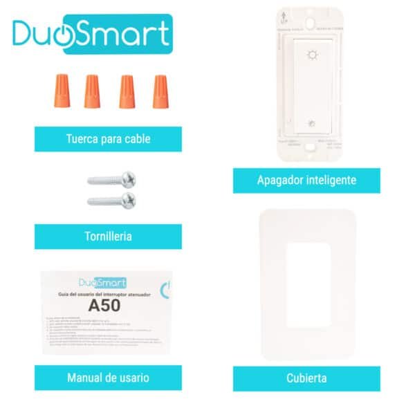 SWITCH APAGADOR CON REGULADOR DE INTENSIDAD WIFI 2.4 GHZ DIMMER, COMPATIBLE CON ALEXA Y GOOGLE HOME, DUOSMART, A50.