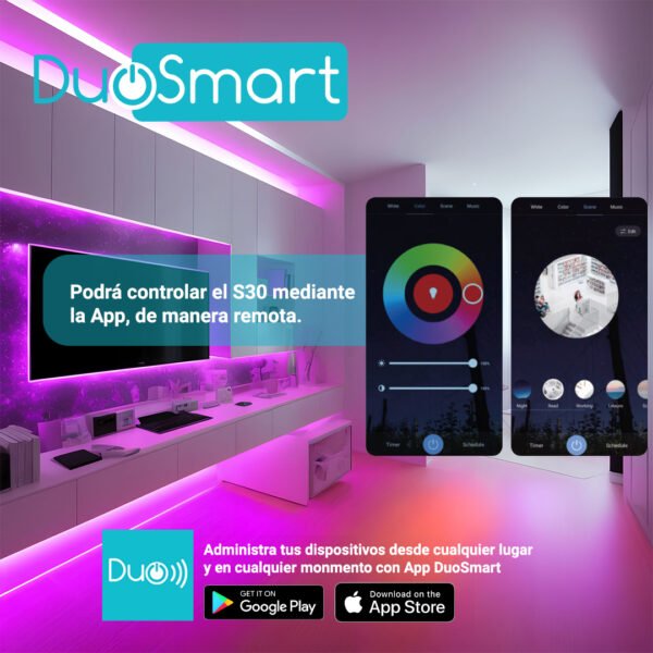 TIRA LED DE 5 METROS MULTICOLOR RGB WIFI 2.4GHZ, COMPATIBLE CON ALEXA Y GOOGLE HOME, DUOSMART, S30.
