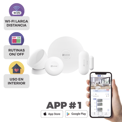 KIT DE ALARMA INALAMBRICO / INCLUYE: 1 HUB, 1 SENSOR PIR, 1 CONTACTO MAGNÉTICO Y 1 SMART BOTON / CONFIGURACIÓN Y VISUALIZACIÓN POR APP EZVIZ