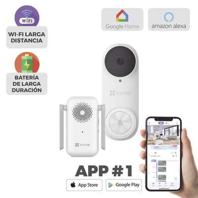 TIMBRE CON CÁMARA WI-FI (DOORBELL) DE BATERÍA RECARGABLE / LIBRE DE CABLES / USO EXTERIOR CON PROTECCIÓN (IP65) / CÁMARA 3 MEGAPÍXEL / LLAMADA A LA APP / INCLUYE TIMBRE PARA INTERIOR