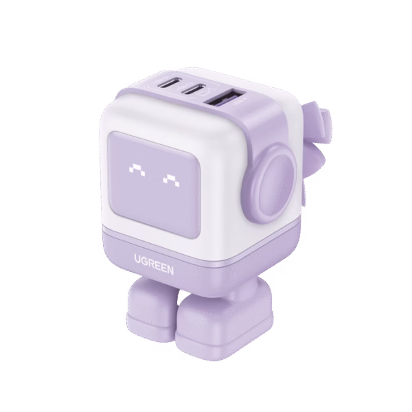CARGADOR ROBOTGAN DE 65W SERIE UNO | 3 PUERTOS DE CARGA RÁPIDA | 2 USB-C | 1 USB-A | PD 3.0 | QC 4.0 | CARGA INTELIGENTE | TECNOLOGÍA GAN II | ZAPATO MAGNÉTICO EXTRAÍBLE | CARCASA IGNIFUGA | PANTALLA LED | ROSA.