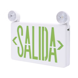 LETRERO DE EMERGENCIA LED DUAL DE SALIDA CON LUZ DE EMERGENCIA/MONTAJE UNIVERSAL (PARED, LATERAL O TECHO)/BATERÍA DE RESPALDO INCLUIDA